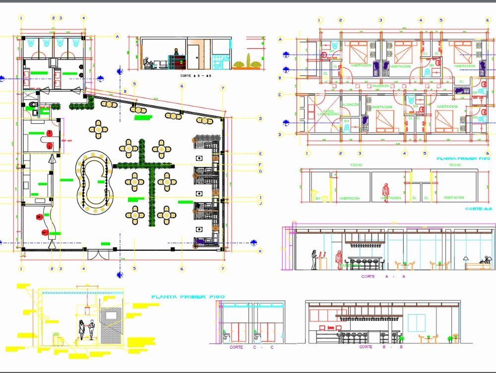 Bar ; Restaurante; Olhe ; Sala de jogos em AutoCAD