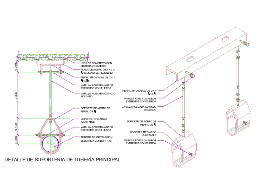 Details of conduit pipe support in AutoCAD | CAD (55.06 KB) | Bibliocad