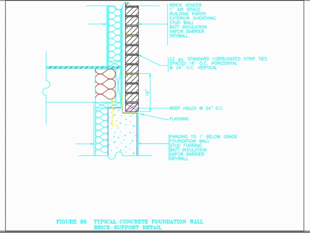 Typical Concrete Foundation Wall Brick Support Detail 31 15 Kb Bibliocad - Brick Wall Construction Details