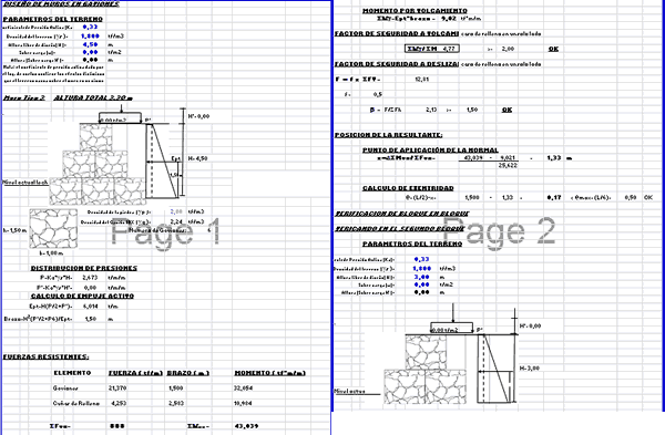 Spreadsheet Calculations re Gabion type wall
