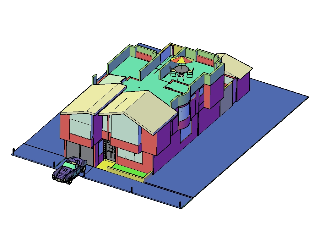 Zweistöckiges Haus mit Terrasse 3d