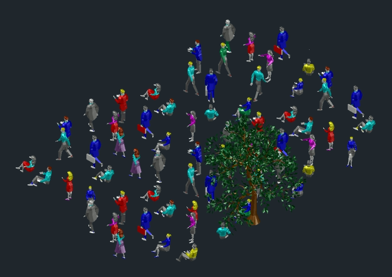 Les gens, la foule et un arbre en 3d