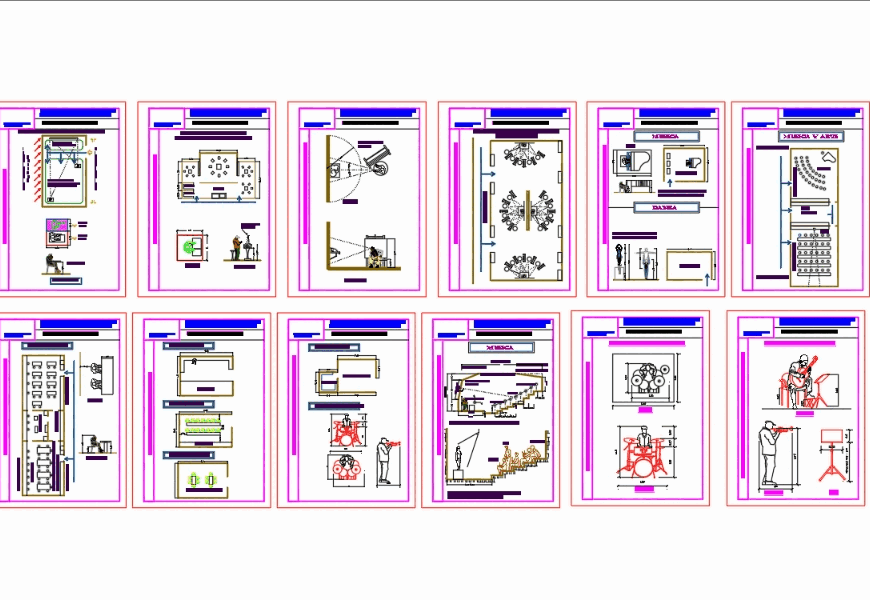 Mobiliario escuela de música en AutoCAD CAD (255.54 KB