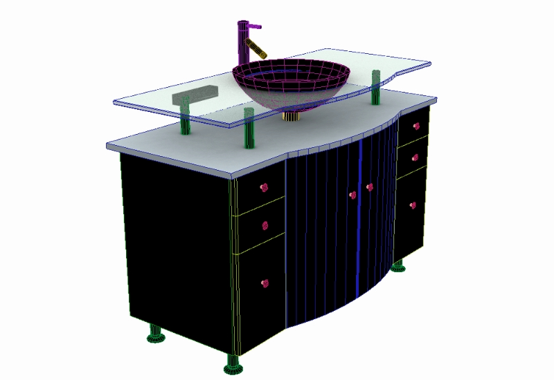 Wooden Vanity, Glass Countertop, Oval Sink in 3d
