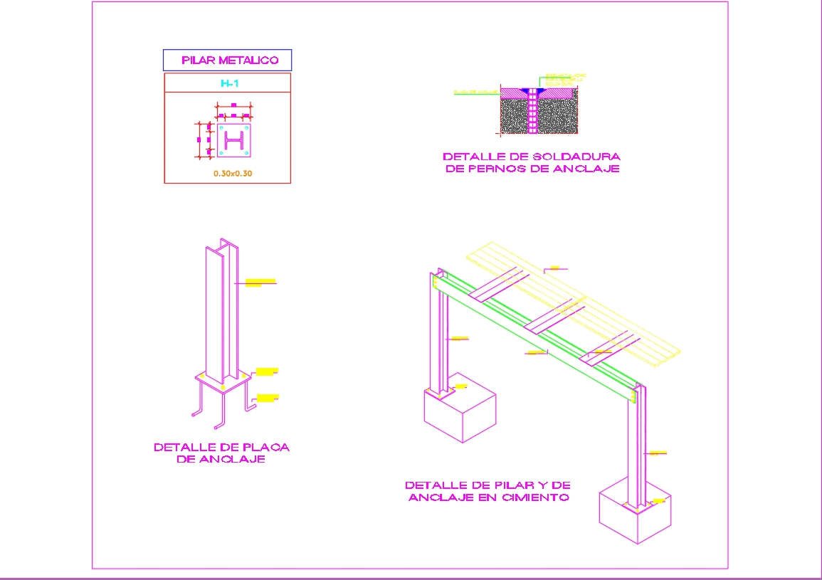 Planos De Detalle De Anclajes Y Pilar Modelo H En Dwg Autocad Porn Sex Picture