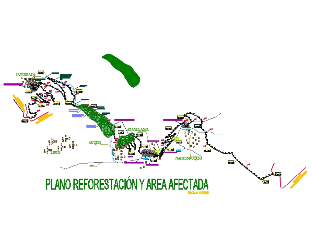 Plano de reforestación y area afectada.