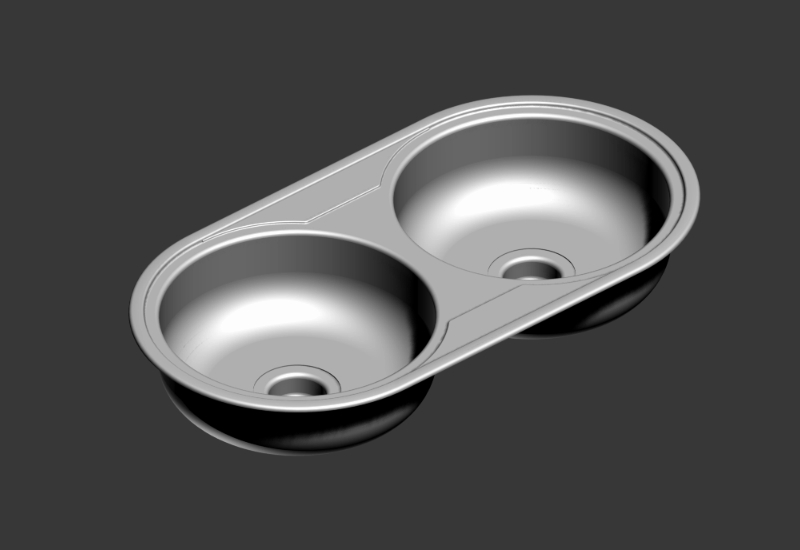 Évier de cuisine en acier inoxydable, 2 bacs circulaires 84x44 cm en 3D