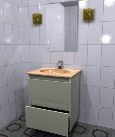 Integral cabinet with mirror and washbasin