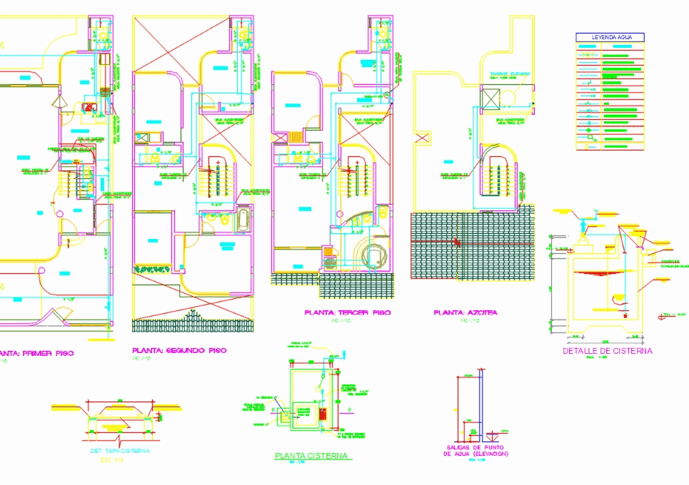 Water and sanitary plumbing layout in AutoCAD CAD 936 