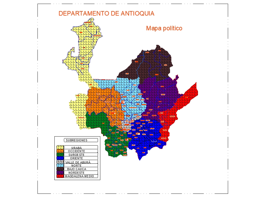 Mapa politico del departamento de Antioquia