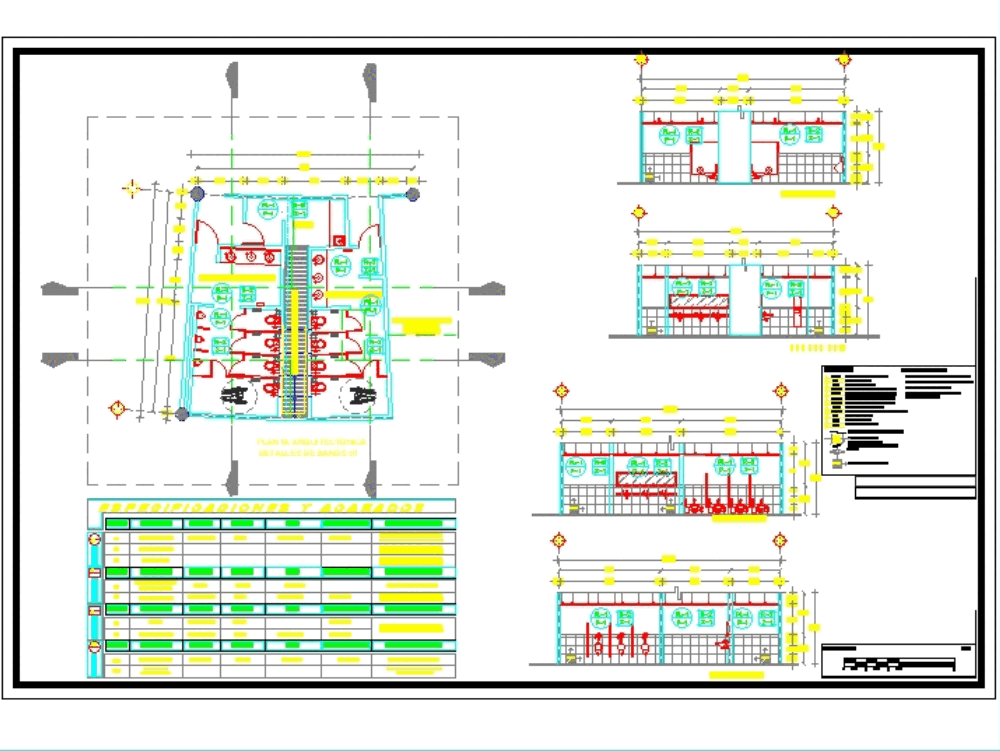 Public toilets, plans and finishes in AutoCAD | CAD (617.04 KB) | Bibliocad