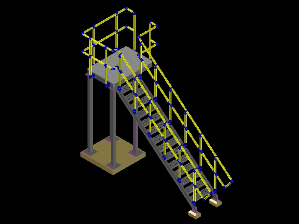 Escalier industriel en 3D.