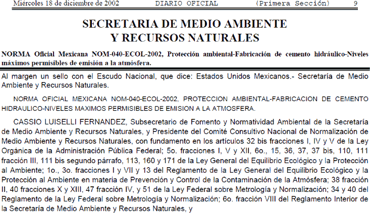 NOM - 040 - ECOL - 2002 - Norma Mexicana para Protección ambiental