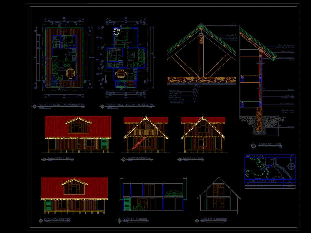 Cabaña madera patagonia en AutoCAD | Descargar CAD (971.98 KB) | Bibliocad