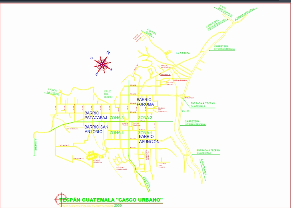 Karte des Stadtgebiets der Gemeinde Tecpan, Guatemala