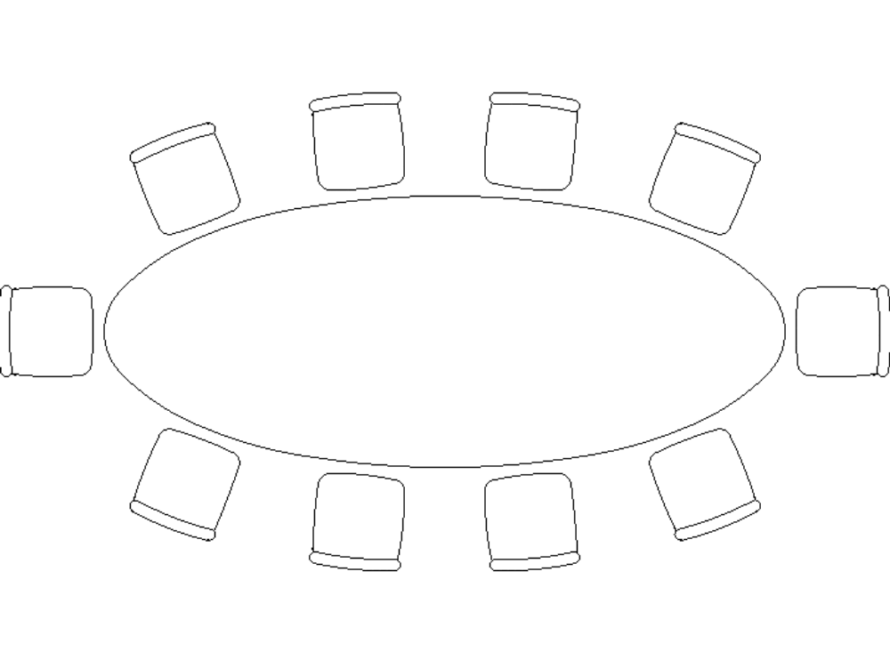 Mesa ovalada 10 sillas en AutoCAD | Descargar CAD gratis (15.18 KB