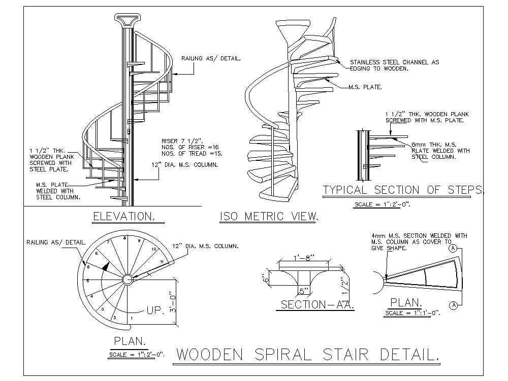 Spiral staircase in AutoCAD | Download CAD free (58.56 KB) | Bibliocad