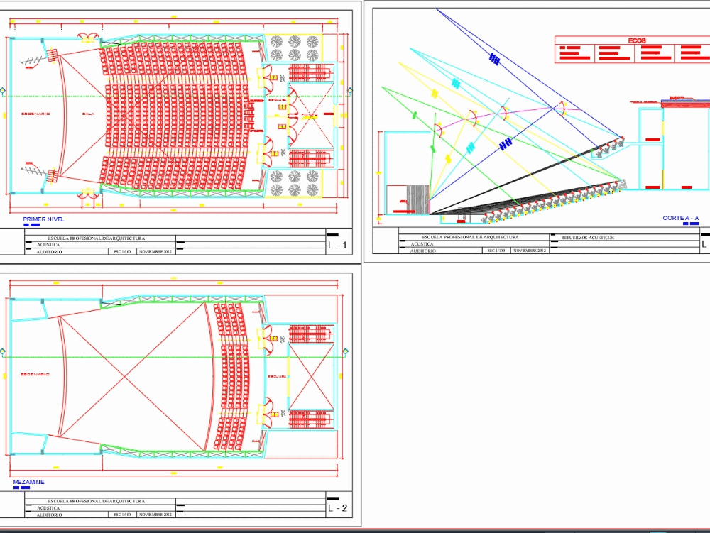 Reinforcement auditorium acoustic in AutoCAD | CAD (589.7 KB) | Bibliocad