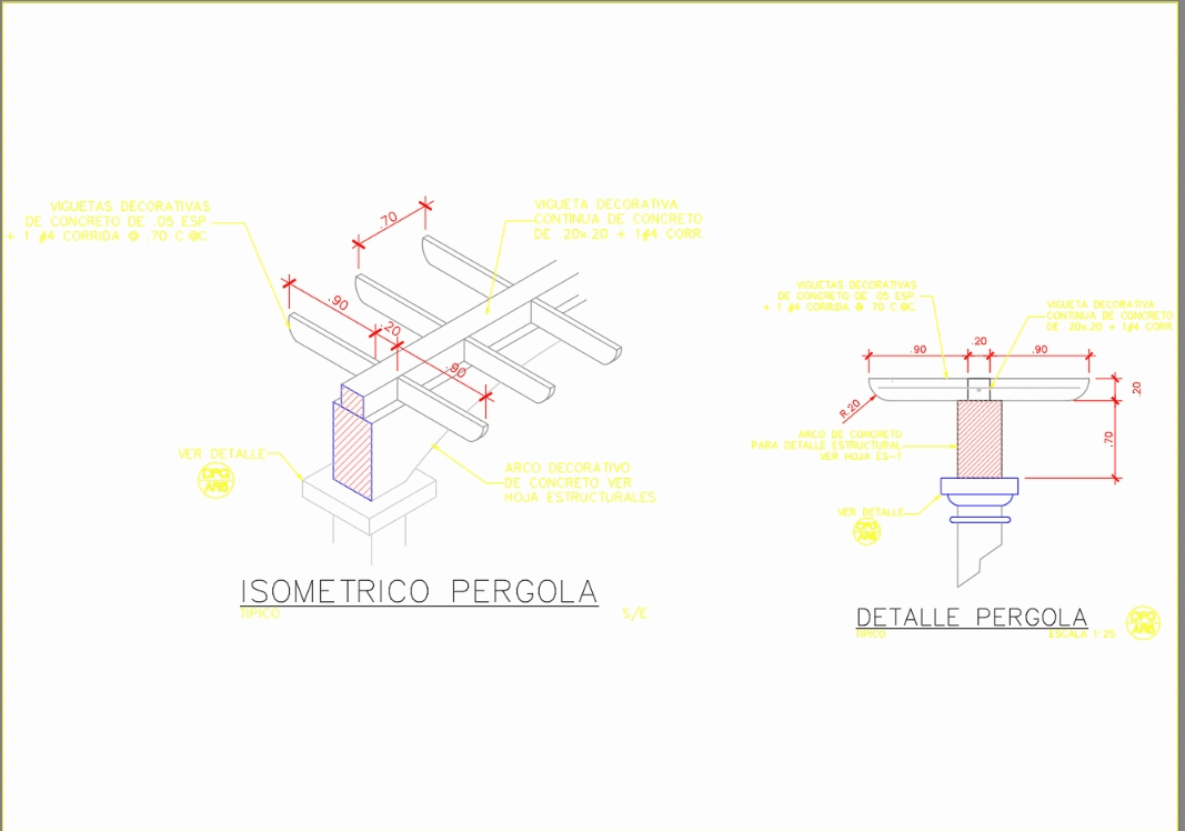 Construction details pergola in AutoCAD CAD (48.52 KB 