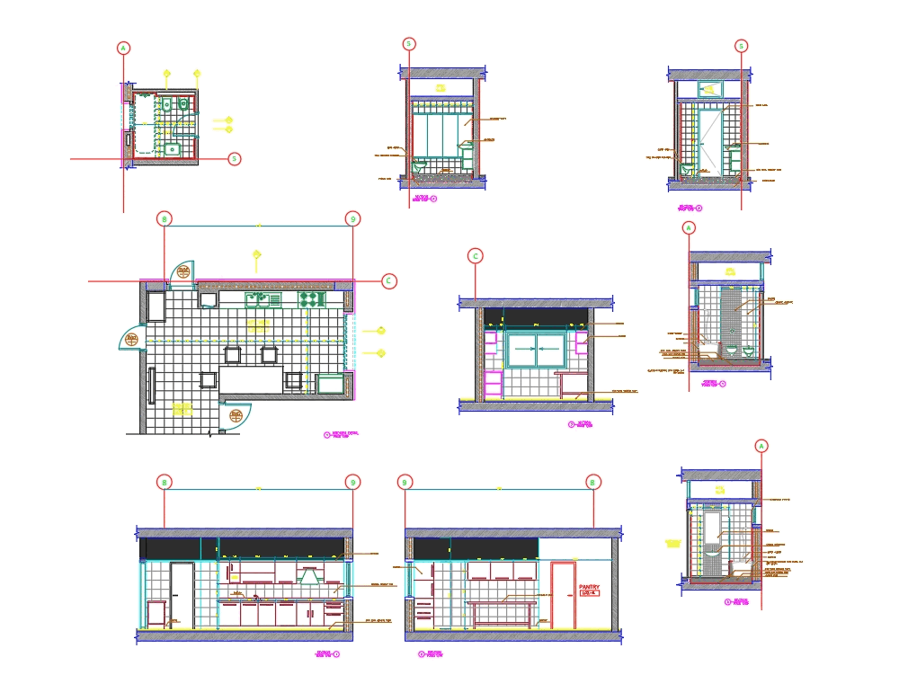 Bathroom and kitchen elevations