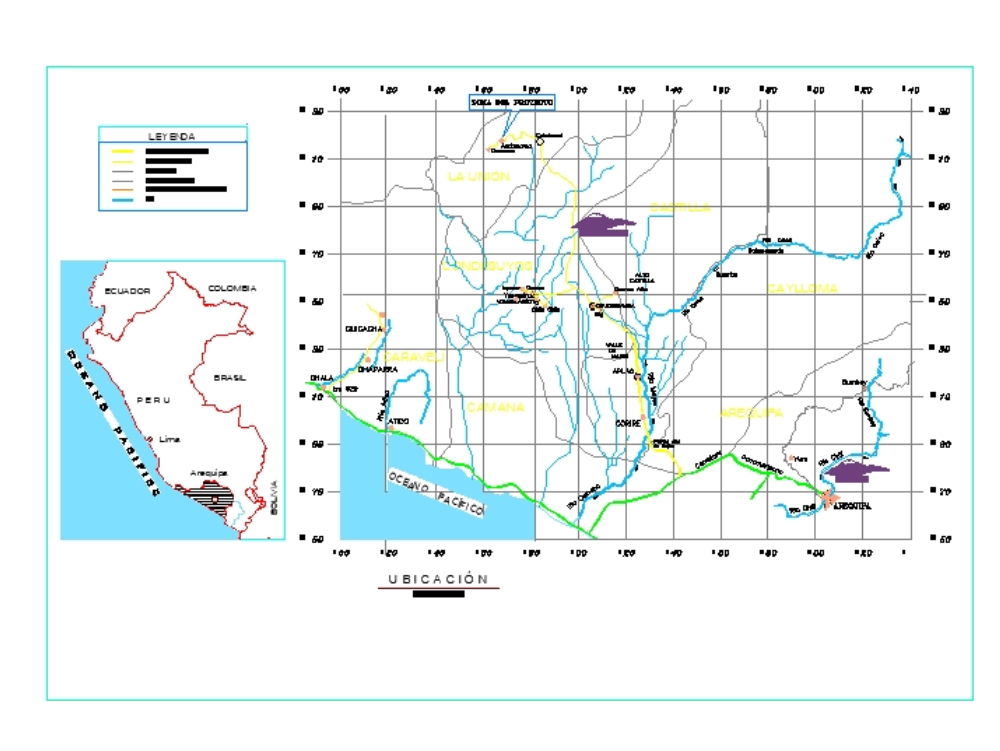 Karte und Regenwassernetz von Andamarca