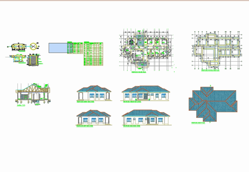 Casa residencial, elevaciones, sección de sección y de techo plan y el plan  techo, residencial casa ( MB) | Bibliocad