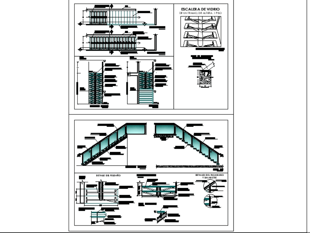 Detalle de escalera de vidrio en AutoCAD | CAD (334.83 KB) | Bibliocad