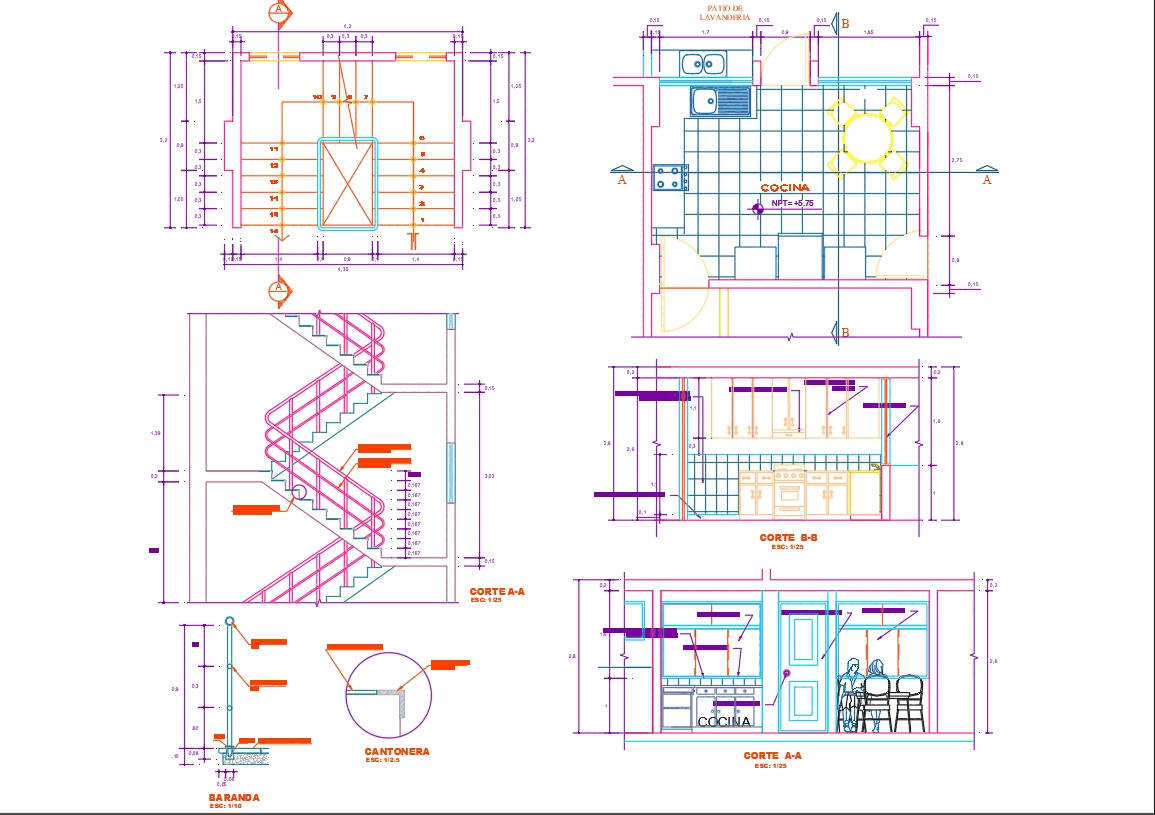 Detalle de escalera en AutoCAD | Descargar CAD gratis (135.95 KB