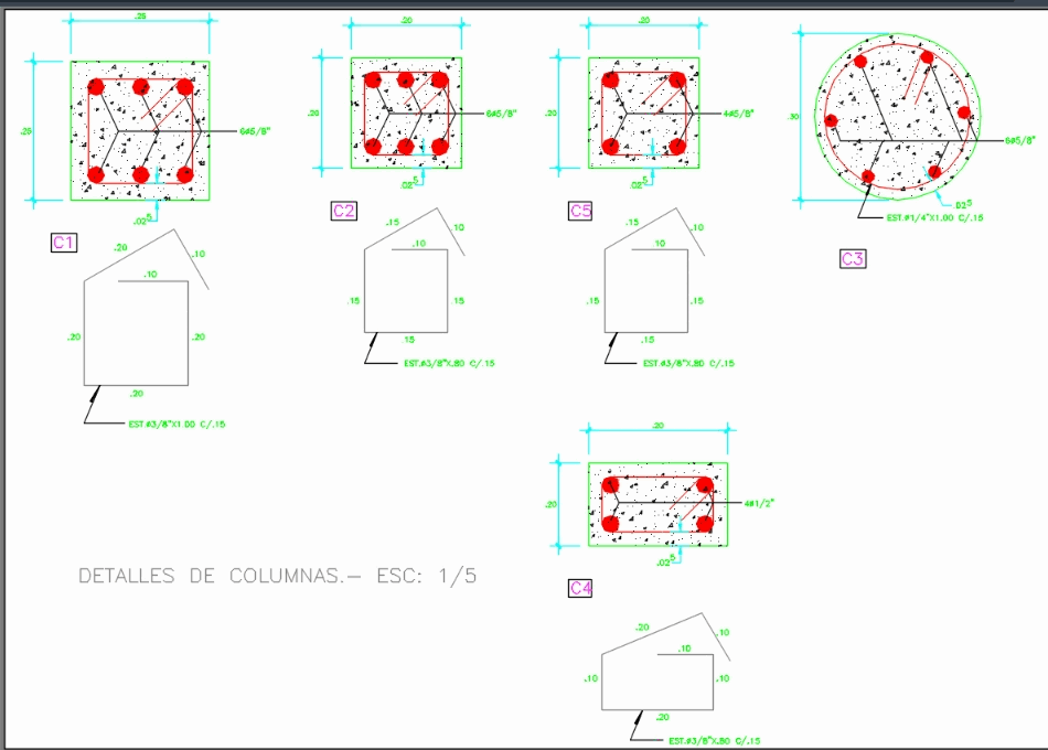 Columnas en hormigón (secciones) en AutoCAD CAD (20.77 KB) Bibliocad