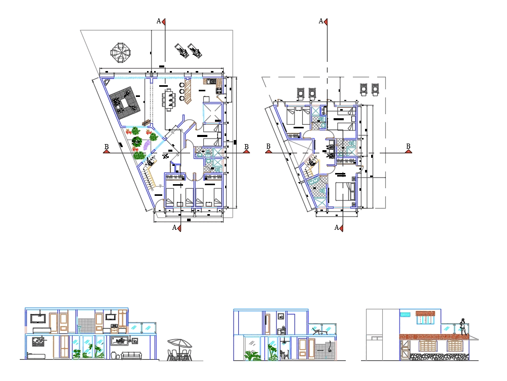 Strandhaus in AutoCAD | Kostenlos CAD herunterladen (1.16 MB) | Bibliocad