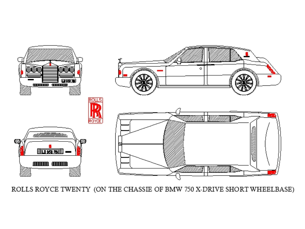 Rolls Royce Phantom '2004 - 2D drawing (blueprints) - 41008 - Model COPY -  English