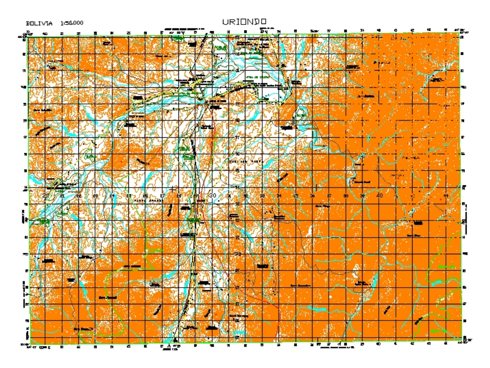 Mapa topográfico de Uriondo - Bolívia.