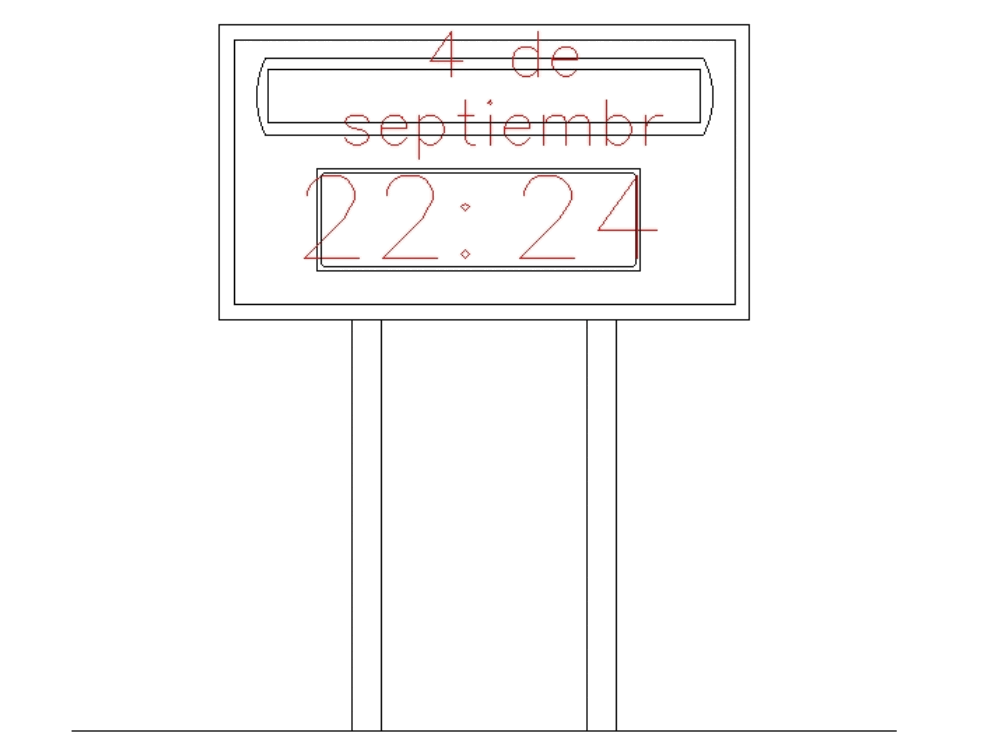 Illuminated sign with time, temperature and text intern.