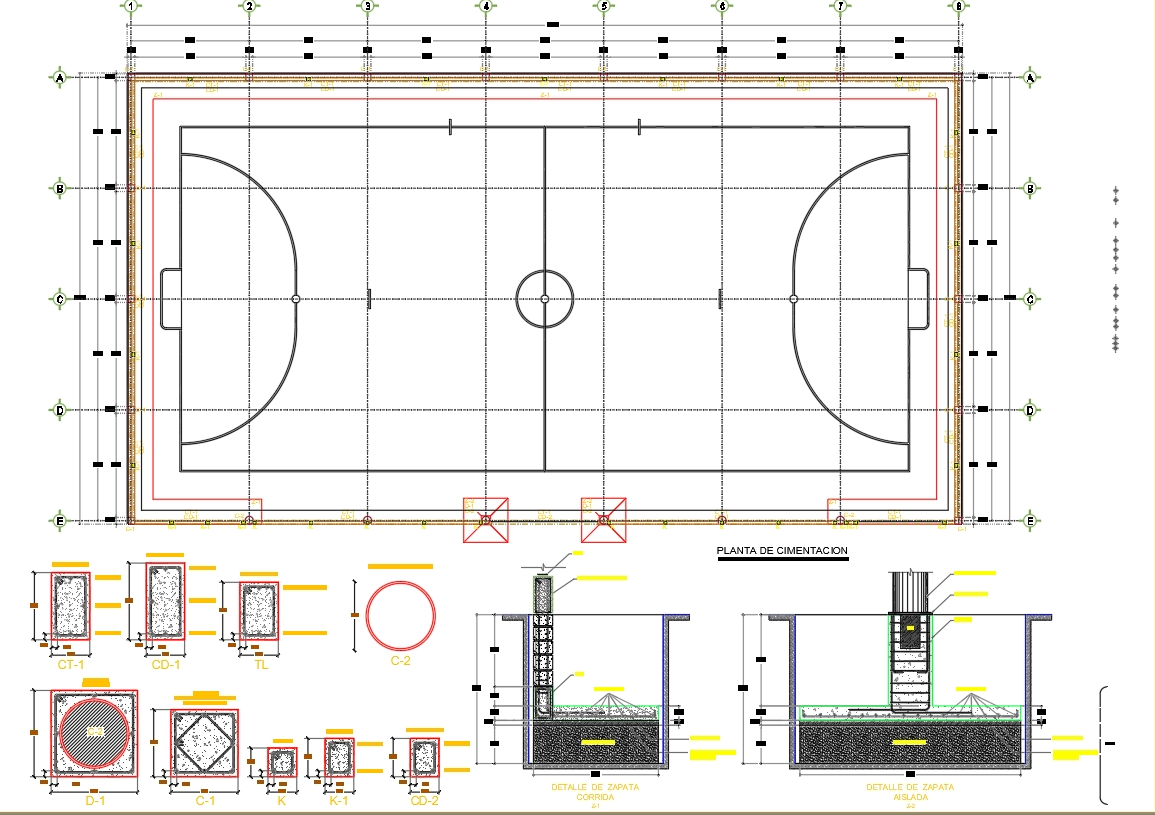 Indoor soccer field foundation