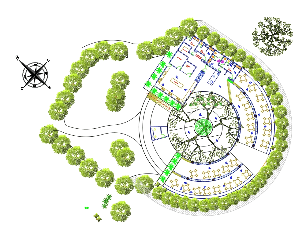 Garden circular restaurant in AutoCAD | CAD (5.49 MB ...