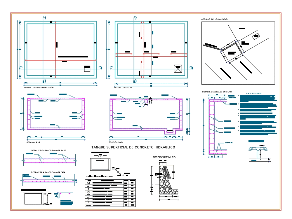 Tanque superficial de agua en AutoCAD | CAD (327.08 KB) | Bibliocad