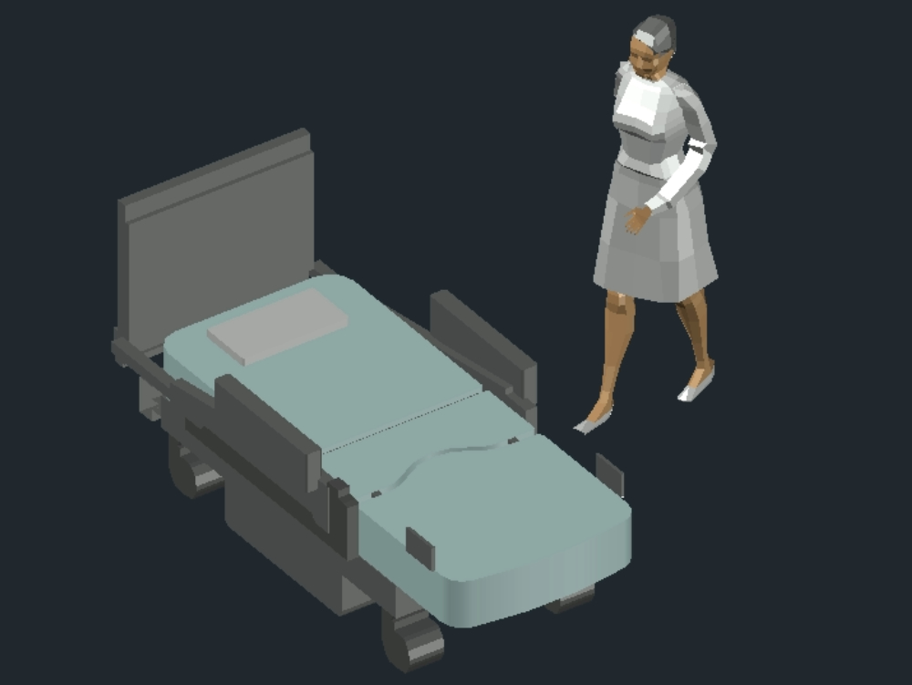 Enfermera y camilla 3D