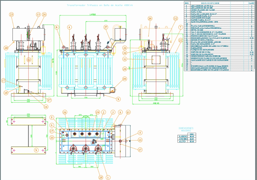 Transformer three phase oil immersed 400kva (188.3 KB) | Bibliocad