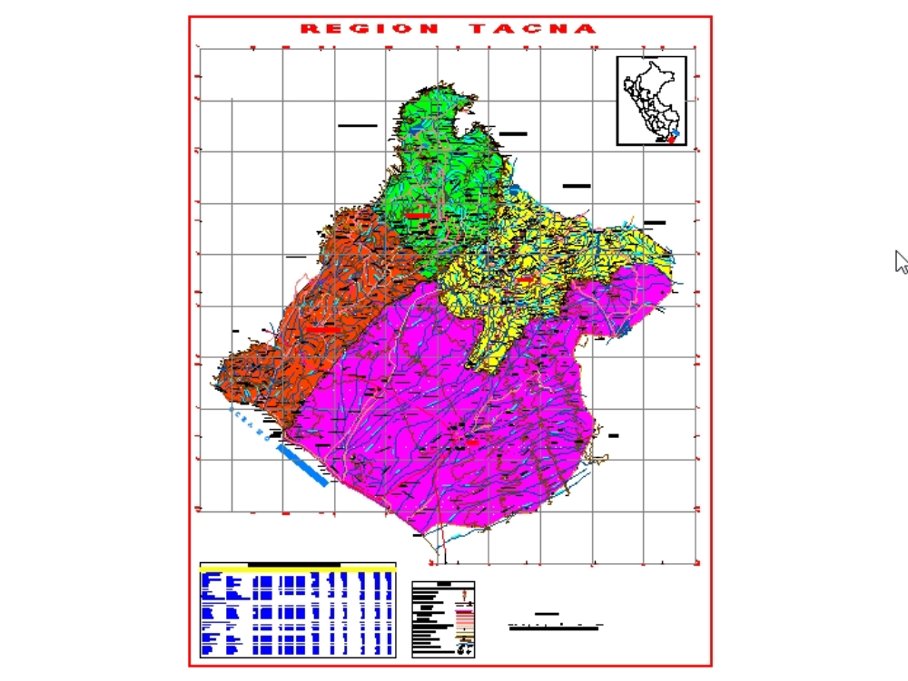 Carte topographique de Tacna - Pérou.
