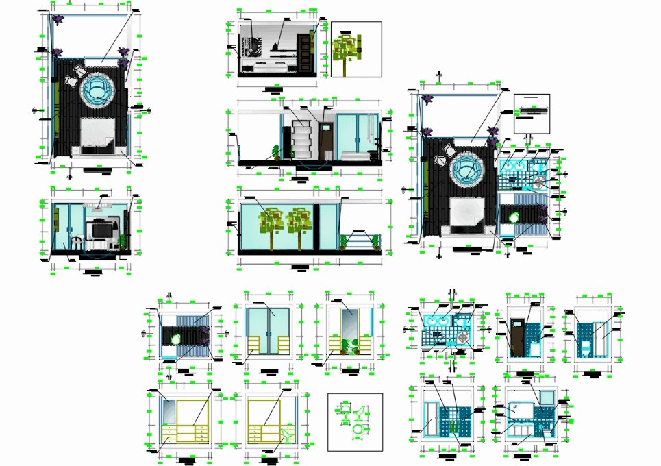 Bedroom and bathroom details in AutoCAD | CAD (2.19 MB) | Bibliocad