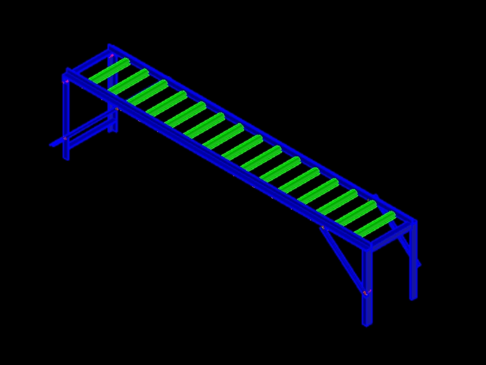 Gravity roller conveyor in 3d.