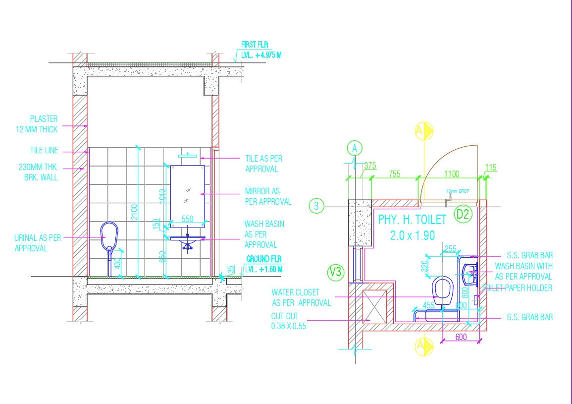 Working drawing of handicap toilet in AutoCAD CAD 111 