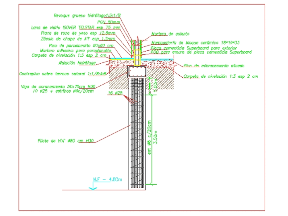 Detalle cimentación con pilotes en AutoCAD CAD KB Bibliocad