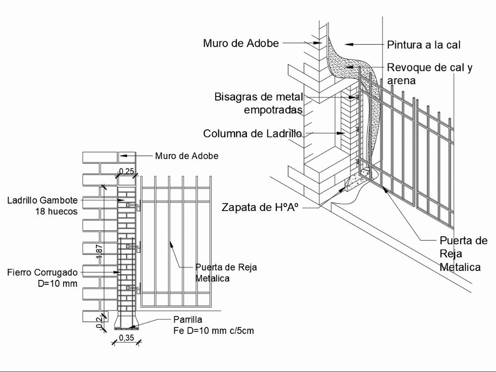 Detalle puerta de reja metalica en AutoCAD | CAD (63.05 KB) | Bibliocad