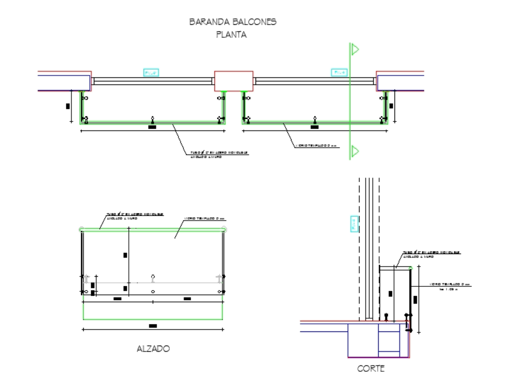 Barandas de balcones. en AutoCAD, Descargar CAD gratis (40.65 KB)