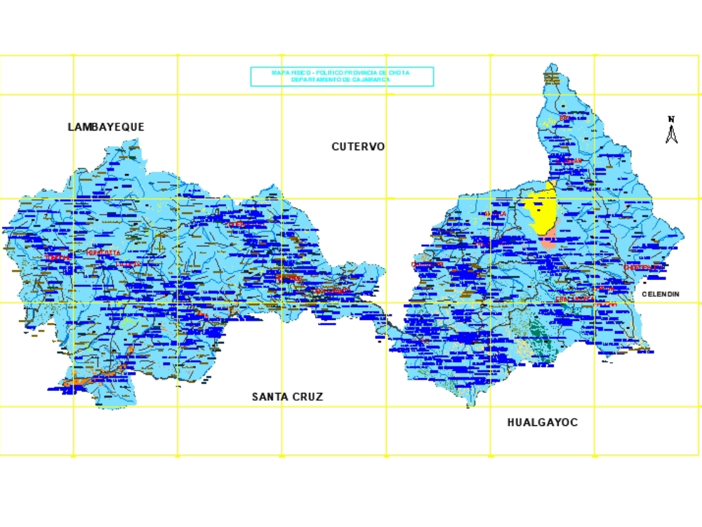 Political physical map of chota, cajamarca