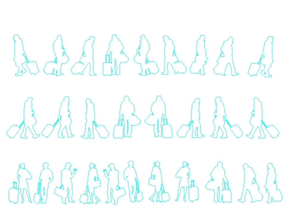 Silhouettes of people with suitcases.
