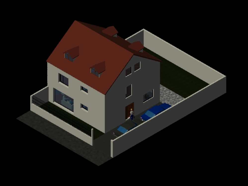 Single-family house with 3 levels in 3d.