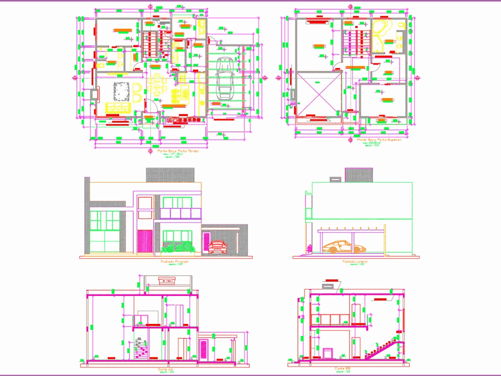 Projeto casa unifamiliar em AutoCAD | Baixar CAD (2.57 MB) | Bibliocad