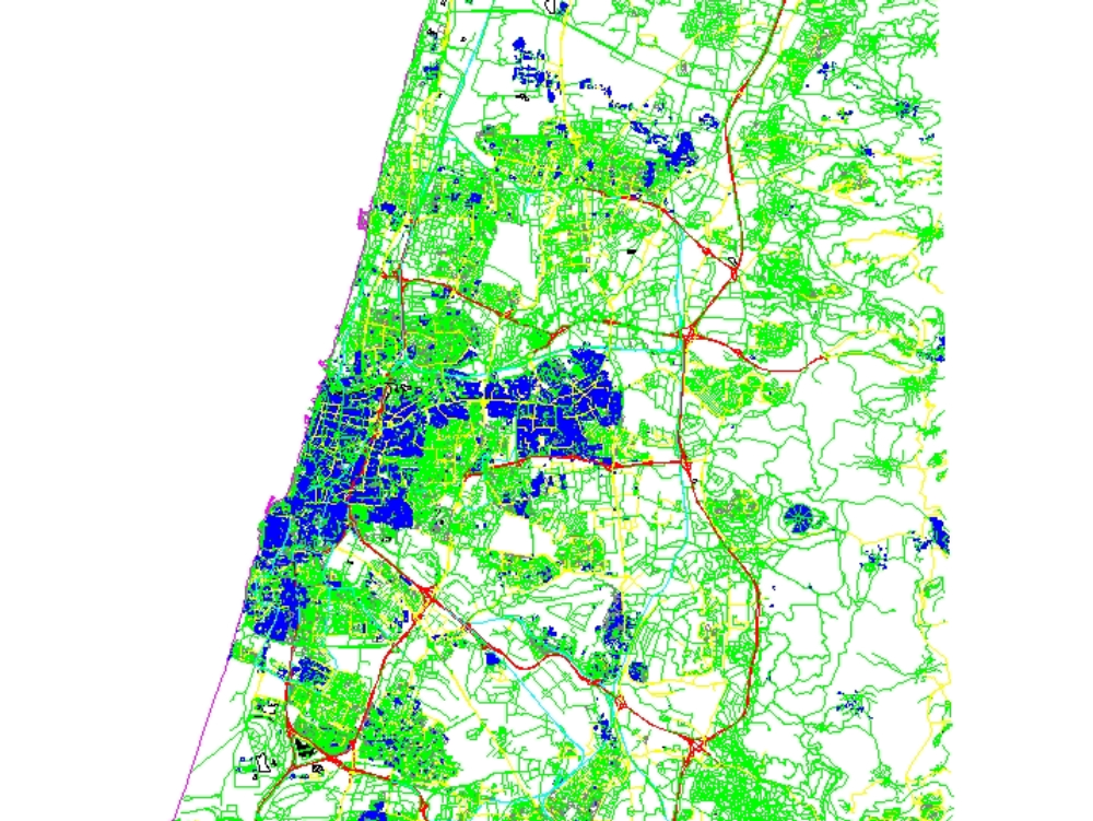Mapa urbano de Tel Aviv; Israel.